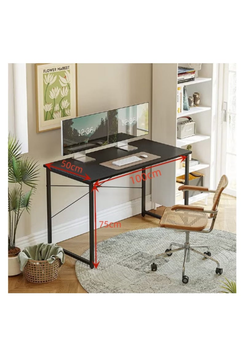 Generic - Modern Computer Desk Sturdy Office Desk Simple Writing Desk Study Table with Storage Bag and Hook for Home Office Bedroom Living Room PC Laptop Notebook Table (100 * 50cm, Black) - Image 1