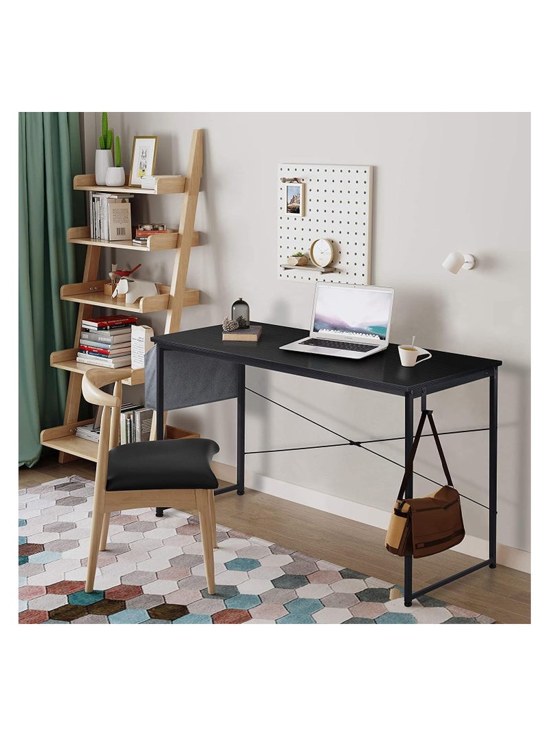 Generic - Modern Computer Desk Sturdy Office Desk Simple Writing Desk Study Table with Storage Bag and Hook for Home Office Bedroom Living Room PC Laptop Notebook Table (100 * 50cm, Black) - Image 1