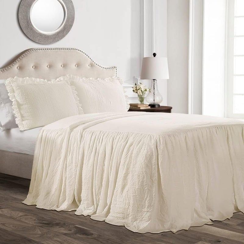 Lush Decor Simplified versatile design Ruffle Skirt Bedspread White Shabby Chic Farmhouse Style Lightweight 3 Piece Set, King User friendly optimized build - Image 5