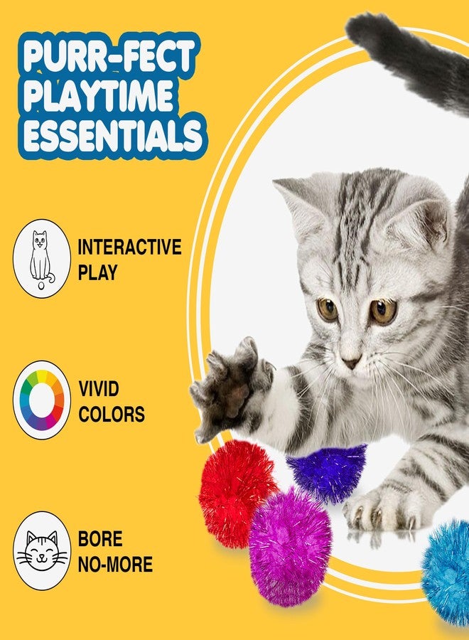 SunGrow Cat Pom Pom Balls, 20 Multi-Colored Shiny Enrichment Tinsel Pom Poms, 1” Tight Woven Yarn, Fuzzy Flash Balls for Indoor Kitten, Assorted Soft Glitter Orbs for Feline's Body and Brain Workout - Image 4