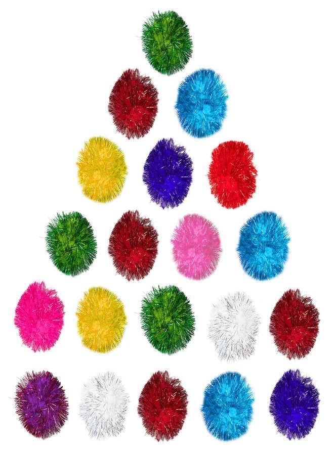 SunGrow Cat Pom Pom Balls, 20 Multi-Colored Shiny Enrichment Tinsel Pom Poms, 1” Tight Woven Yarn, Fuzzy Flash Balls for Indoor Kitten, Assorted Soft Glitter Orbs for Feline's Body and Brain Workout - Image 2