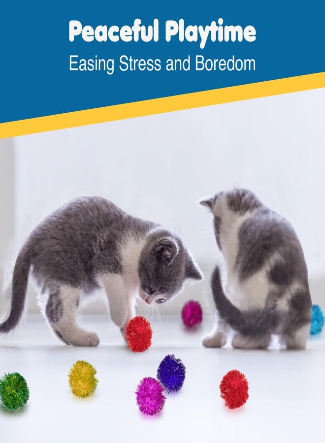 SunGrow Cat Pom Pom Balls, 20 Multi-Colored Shiny Enrichment Tinsel Pom Poms, 1” Tight Woven Yarn, Fuzzy Flash Balls for Indoor Kitten, Assorted Soft Glitter Orbs for Feline's Body and Brain Workout - Image 3
