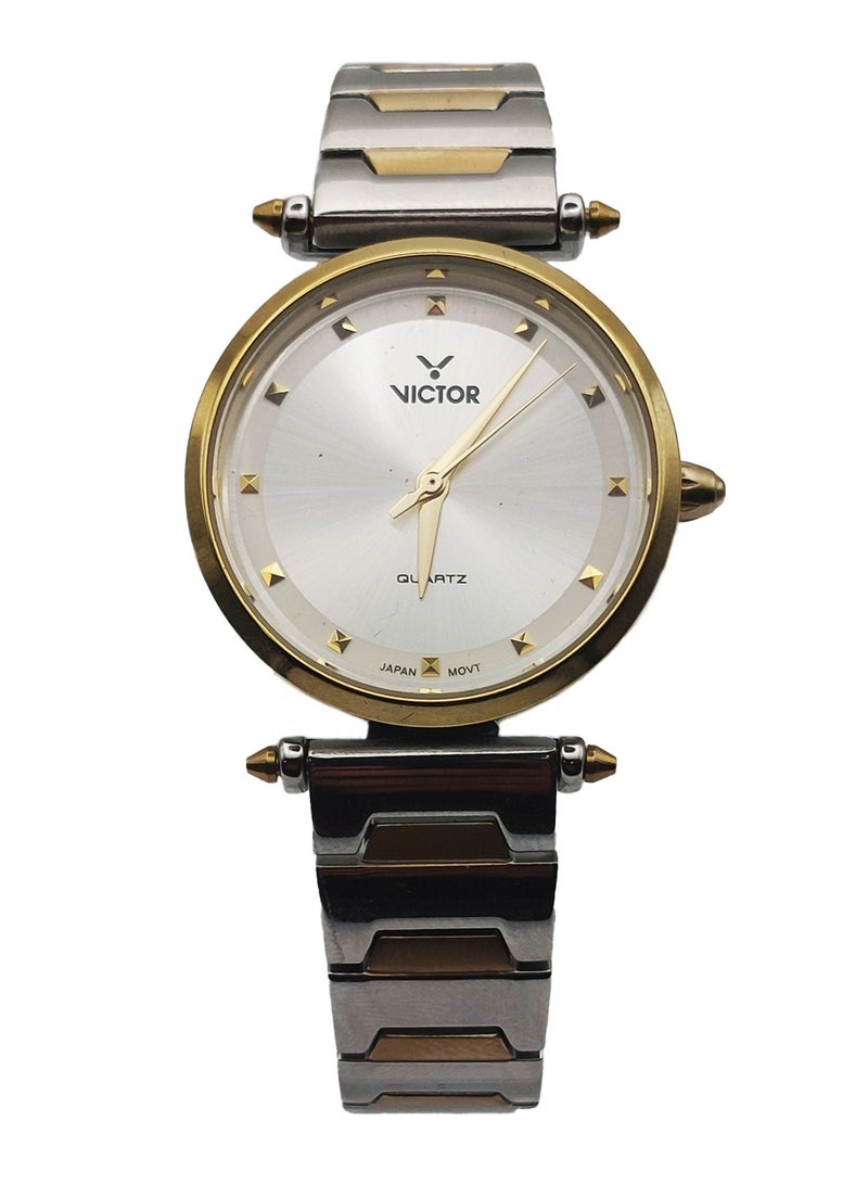 Victor ساعة نسائية أنالوج كوارتز بسوار من الفولاذ المقاوم للصدأ بلونين - V1474 - 30 مم - Image 2