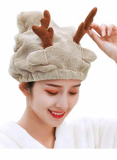 Drying Hair Towel, Microfiber Towel Wrap Fast Turban Shower Cap Soft Absorbent Cute Cartoon Dry Hat for Women Wet Longer and Thicker Hair（Brown）