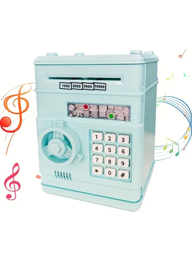 Light Blue Kids Digital ATM Toy Bank Password Lock Money Rolling Coin Storage Gift - Image 1