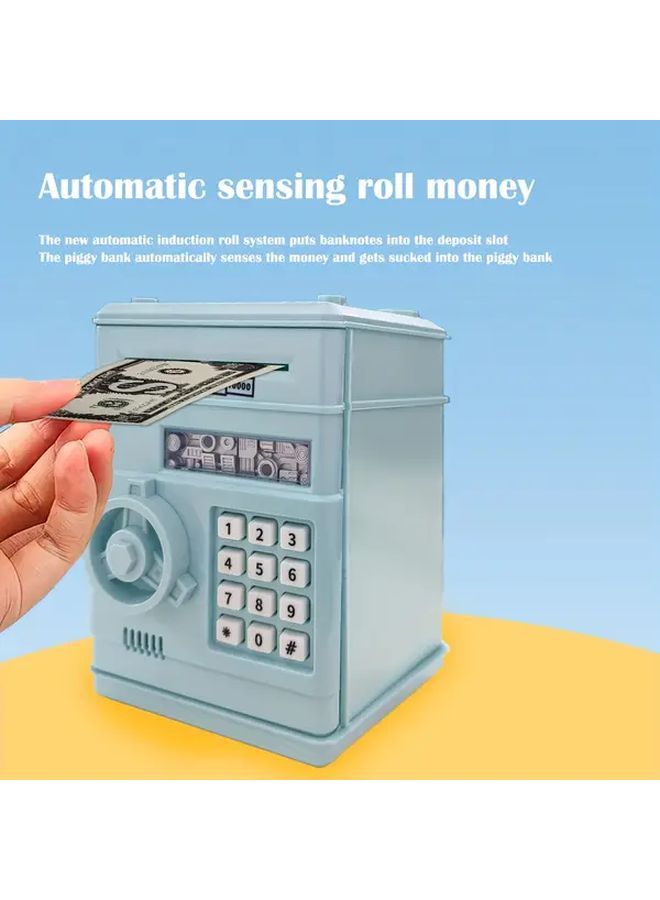 Light Blue Kids Digital ATM Toy Bank Password Lock Money Rolling Coin Storage Gift - Image 4