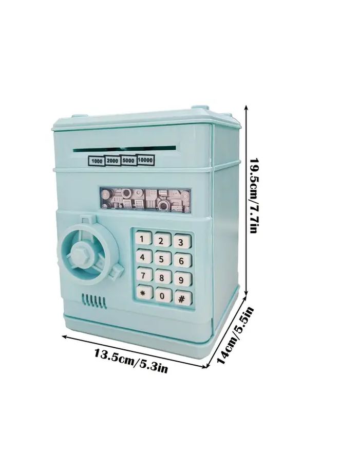 Light Blue Kids Digital ATM Toy Bank Password Lock Money Rolling Coin Storage Gift - Image 2