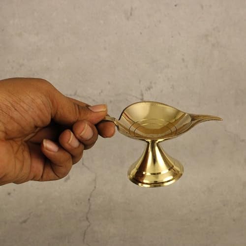 Spillbox Brass Diya for Puja | Pooja Aarti | Arti Deepak Deepam Oil Lamp for Diwali, Aarti & Home Mandir, Home Temple Puja Articles Decor Gifts - Leaf Deep - Image 4