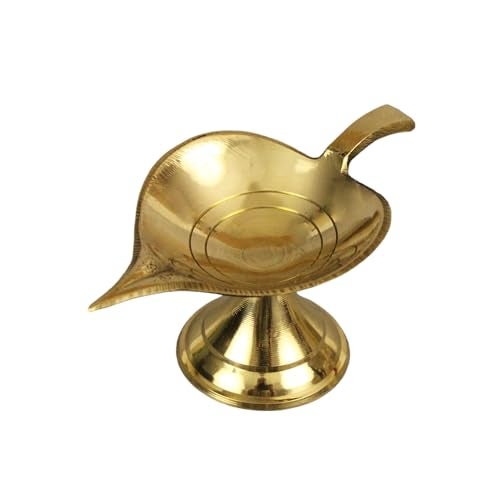 Spillbox Brass Diya for Puja | Pooja Aarti | Arti Deepak Deepam Oil Lamp for Diwali, Aarti & Home Mandir, Home Temple Puja Articles Decor Gifts - Leaf Deep - Image 5