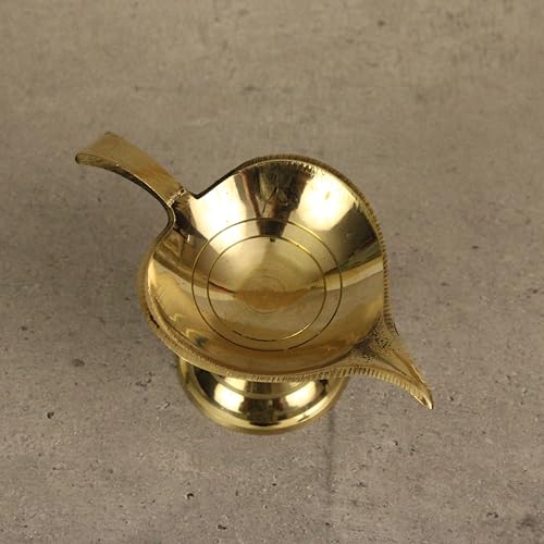 Spillbox Brass Diya for Puja | Pooja Aarti | Arti Deepak Deepam Oil Lamp for Diwali, Aarti & Home Mandir, Home Temple Puja Articles Decor Gifts - Leaf Deep - Image 3