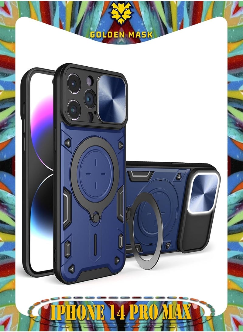 GOLDEN MASK - GOLDEN MASK For iPhone 14 Pro Max Armored Camera Shield Cover Camera Lend Protection, Built-in 360° (Blue) - Image 1