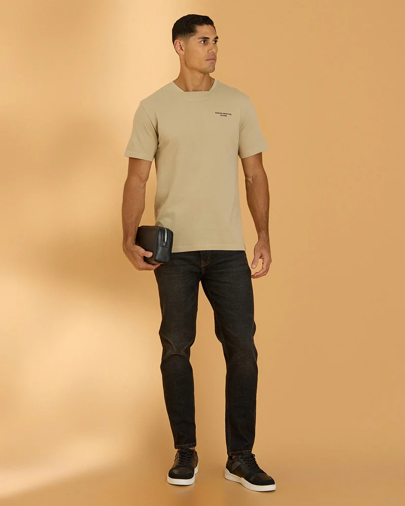 Redtag Men Beige Plain T-Shirt