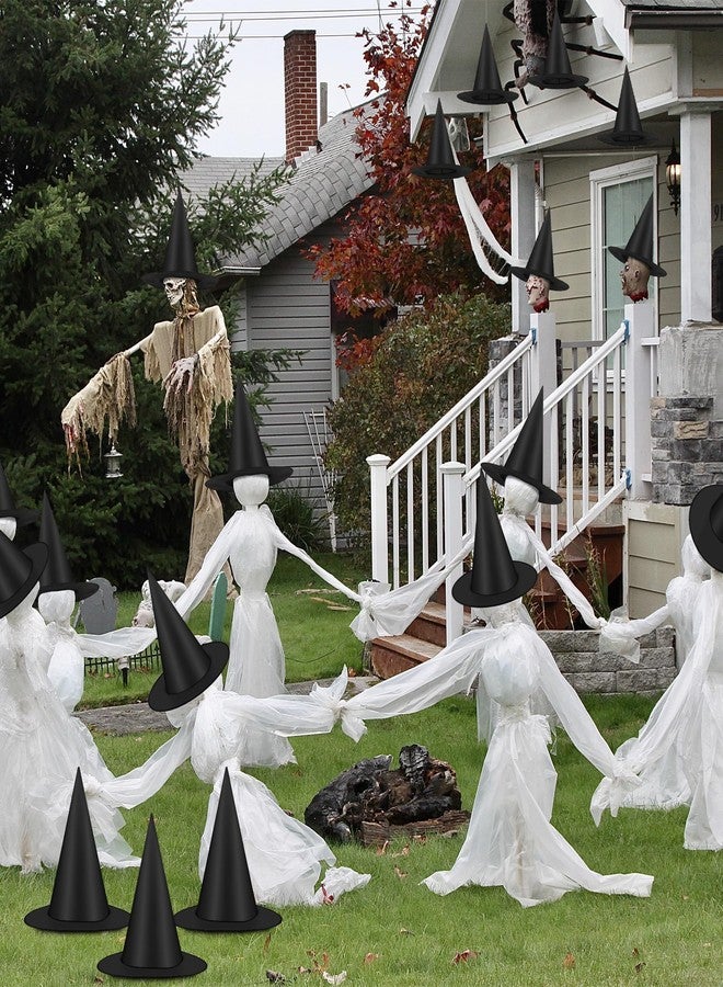 لوسيس مجموعة لوسيس من 20 قطعة من قبعات الساحرات لتزيين الهالوين، قبعة ساحرة سوداء، قبعات ساحرات سميكة معلقة للشرفة مع حبل بطول 328 قدمًا، إكسسوار زي الساحرة، زينة هالوين خارجية وداخلية للشرفة الأمامية. - Image 5