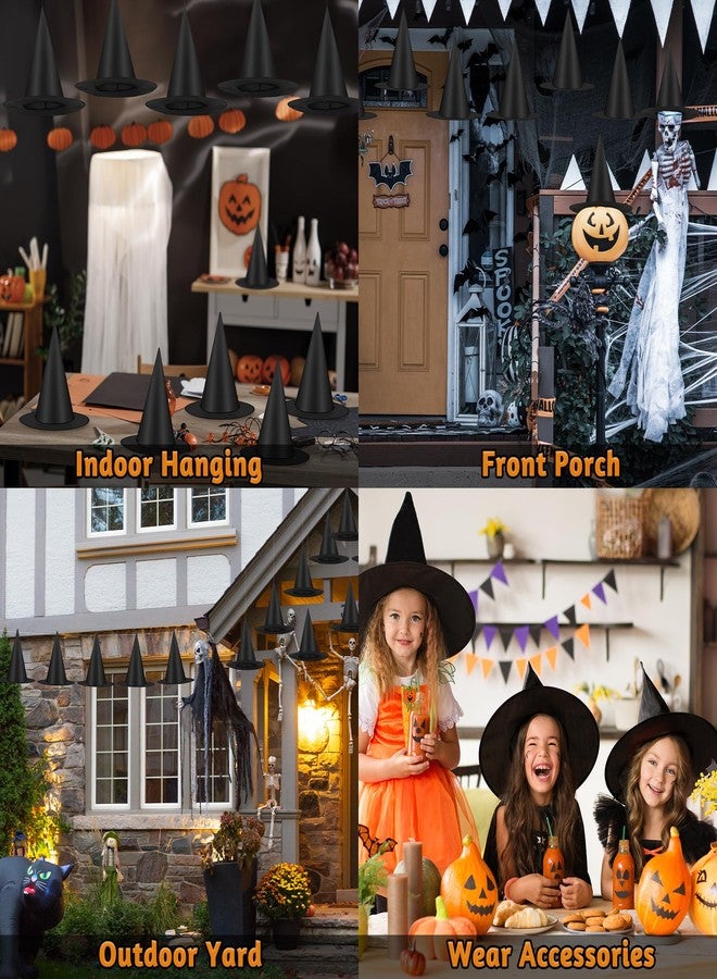 لوسيس مجموعة لوسيس من 20 قطعة من قبعات الساحرات لتزيين الهالوين، قبعة ساحرة سوداء، قبعات ساحرات سميكة معلقة للشرفة مع حبل بطول 328 قدمًا، إكسسوار زي الساحرة، زينة هالوين خارجية وداخلية للشرفة الأمامية. - Image 4