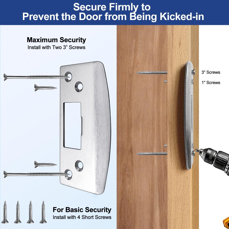 MOSECYOU Oversized Door Strike Plate, Heavy Duty Version, Reinforced Enlarged Striker Plate with Large Hole, Fix Door Won't Latch in, Extended to Cover Worn Slot (Satin Nickel, 1 Pack) - Image 4