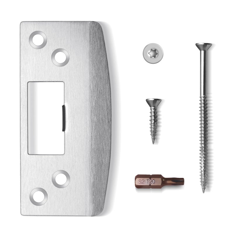 MOSECYOU Oversized Door Strike Plate, Heavy Duty Version, Reinforced Enlarged Striker Plate with Large Hole, Fix Door Won't Latch in, Extended to Cover Worn Slot (Satin Nickel, 1 Pack) - Image 1