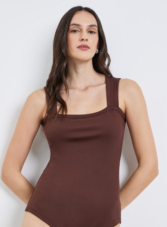 Styli Women Brown Sleeveless Square Neck Bodysuit - Image 5