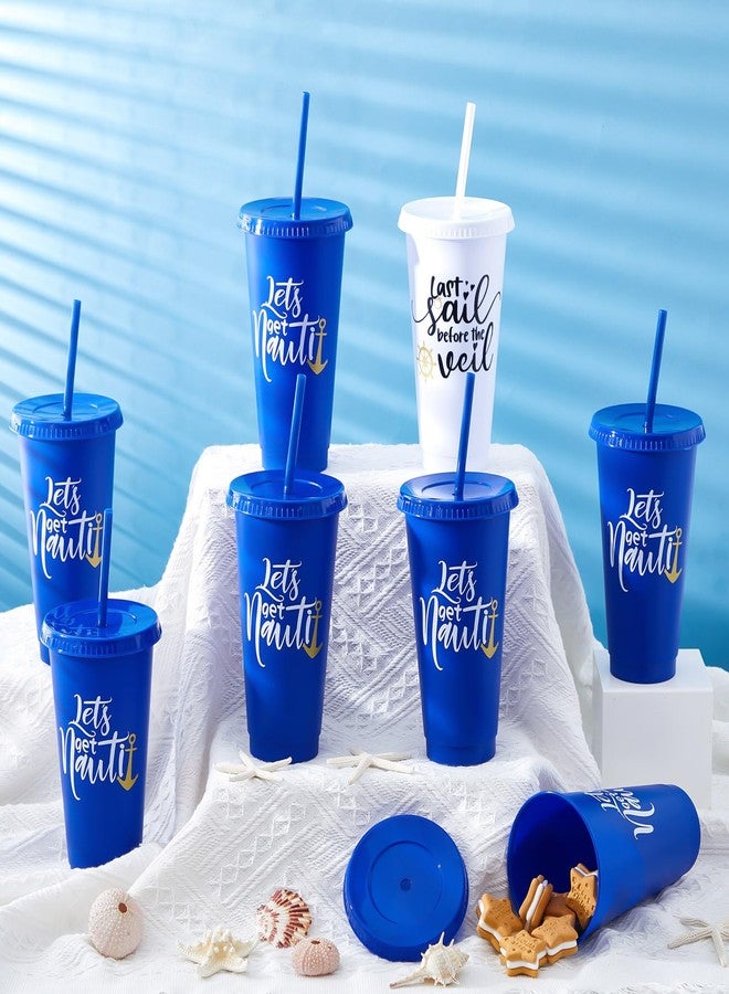 Skyley 16 Pcs Bridesmaid Cups with Lids and Straws 24 oz Bridesmaid Tumblers Plastic Bridal Cups Party Supplies for Wedding Gifts Decorations(Nautical) - Image 4