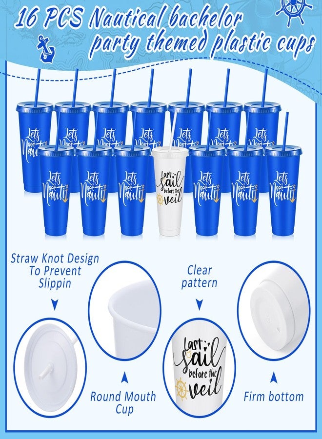 Skyley 16 Pcs Bridesmaid Cups with Lids and Straws 24 oz Bridesmaid Tumblers Plastic Bridal Cups Party Supplies for Wedding Gifts Decorations(Nautical) - Image 3