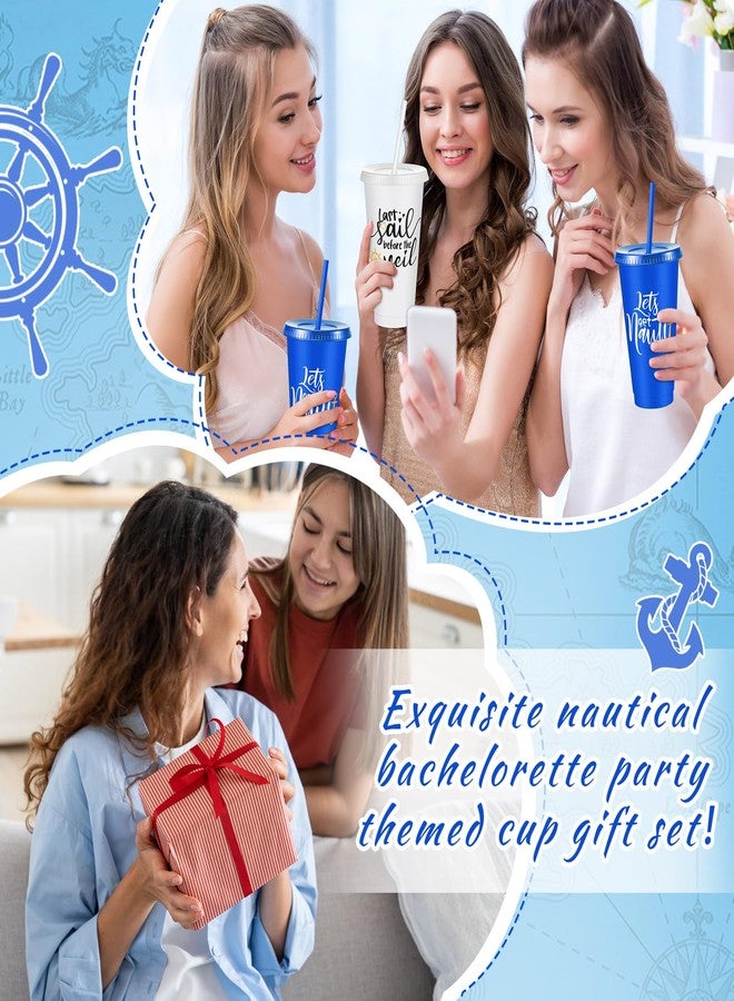 Skyley 16 Pcs Bridesmaid Cups with Lids and Straws 24 oz Bridesmaid Tumblers Plastic Bridal Cups Party Supplies for Wedding Gifts Decorations(Nautical) - Image 5
