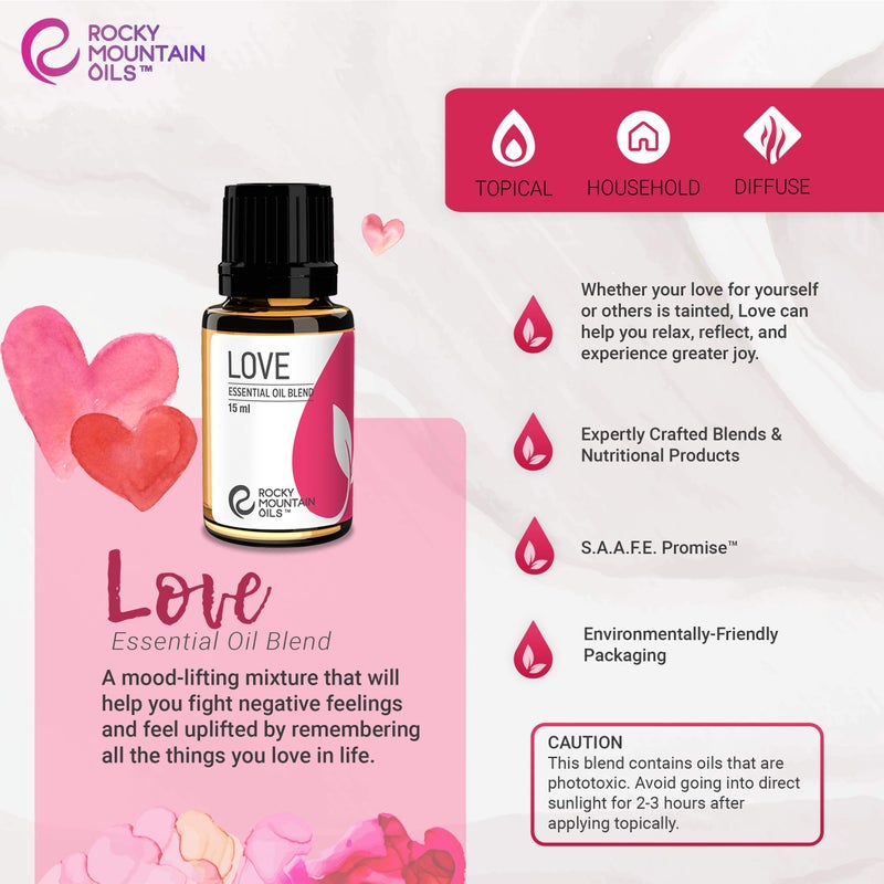 Rocky Mountain Oils Love Essential Oil Blend - 15ml, 100% Pure and Natural Essential Oils for Aromatherapy, Topical Skin Care, and Massage - Warm, Floral, Fruity Aroma - Image 2
