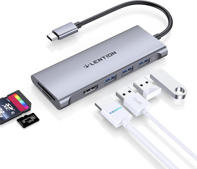 Lention USB-C Hub with 4K HDMI, 3 USB 3.0 Ports, SD Card Reader, Compatible with MacBook Pro 13-16 (2025-2016), iPad Pro/MacBook Air/Surface, Stable Driver Multiport Adapter (CB-C34, Gray) - Image 1