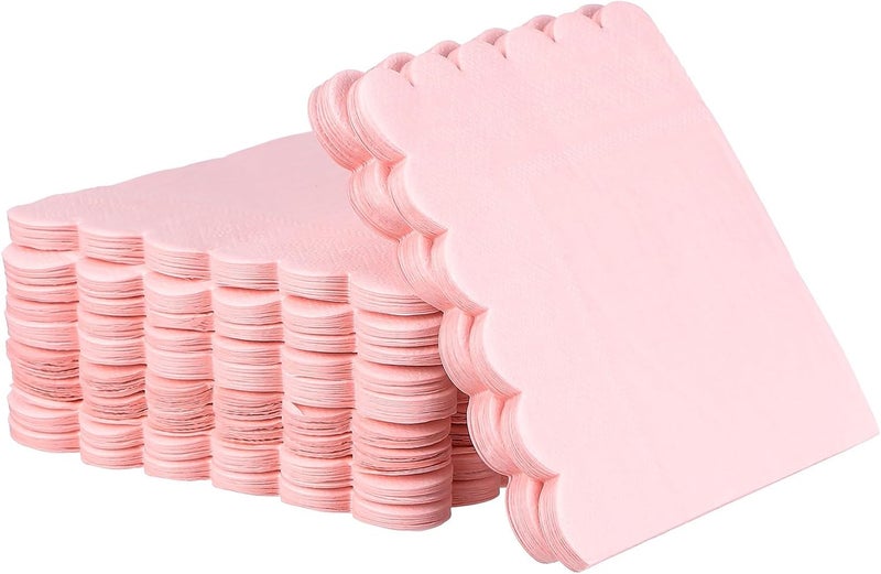 Scalloped Pink Disposable Napkins 150 Pieces Bulk Paper Party Napkins for Birthday Dinner Wedding Shower Supplies - Image 1