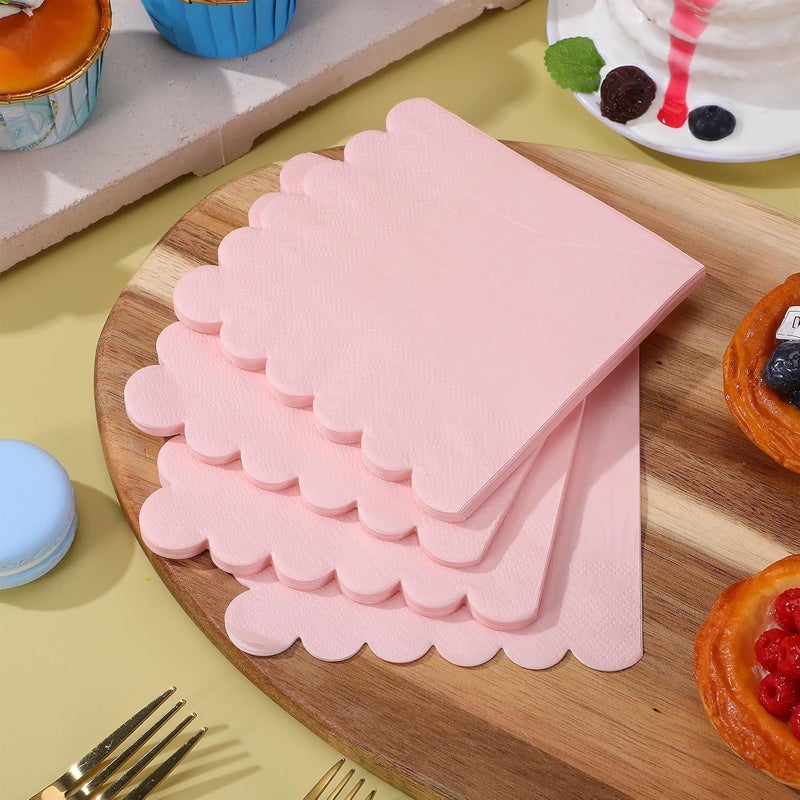 Scalloped Pink Disposable Napkins 150 Pieces Bulk Paper Party Napkins for Birthday Dinner Wedding Shower Supplies - Image 4