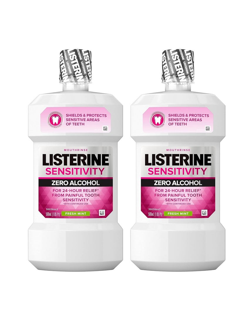 Listerine Listerine Sensitivity Mouthwash, Zero Alcohol, Less Intense Formula, for Sensitive Teeth, Bad Breath Treatment, Alcohol Free Mouth Wash for Adults; Fresh Mint Flavor, 500 mL (Pack of 2)  - Image 1