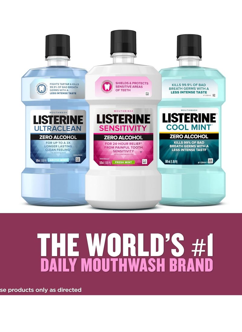 Listerine Listerine Sensitivity Mouthwash, Zero Alcohol, Less Intense Formula, for Sensitive Teeth, Bad Breath Treatment, Alcohol Free Mouth Wash for Adults; Fresh Mint Flavor, 500 mL (Pack of 2)  - Image 3