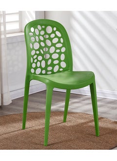 LANNY Jeffcoco Furniture back hole design stackable chair Injection processing Fixed leg plastic leisure chair outdoor/indoor outside/inside Patio/Garden chair Water/sun proof Dining chair (Green 1 piece)  - Image 2