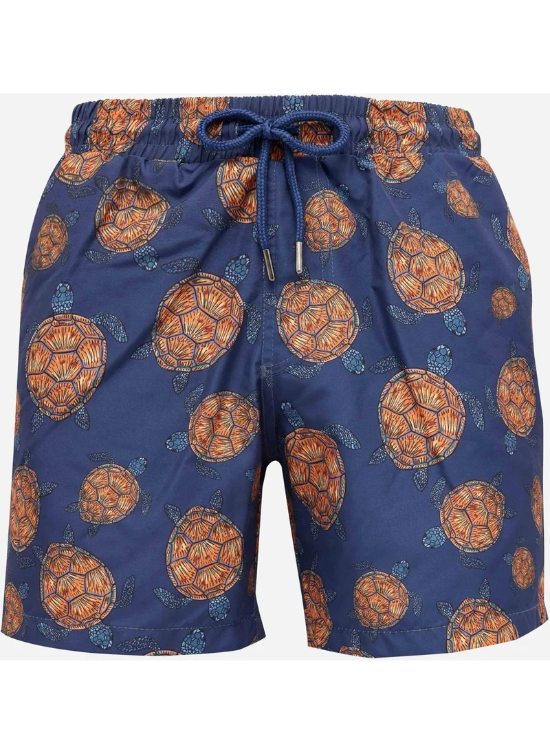 تودورس Men's Standard Fit Quick Dry Patterned Navy Blue Swimsuit Swim Shorts