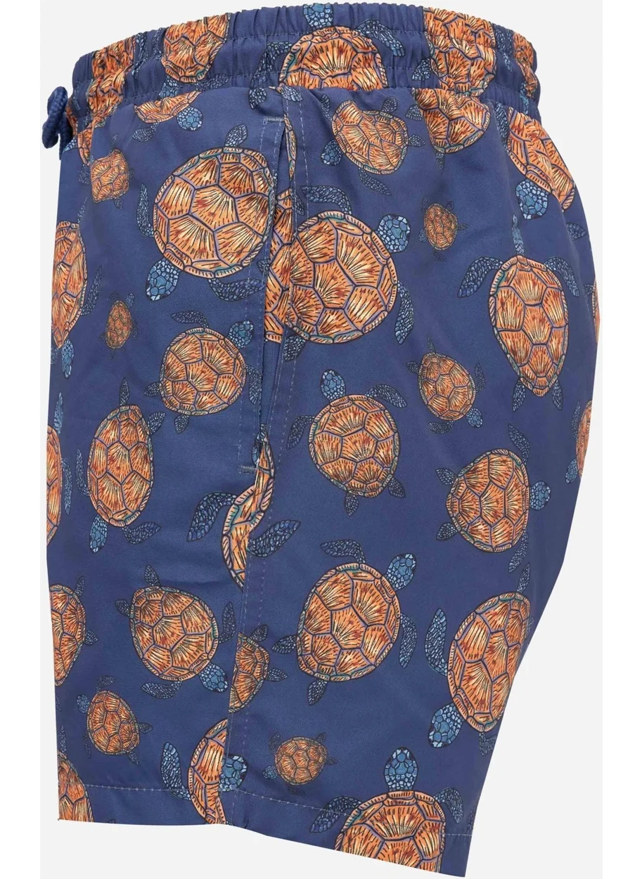 تودورس Men's Standard Fit Quick Dry Patterned Navy Blue Swimsuit Swim Shorts