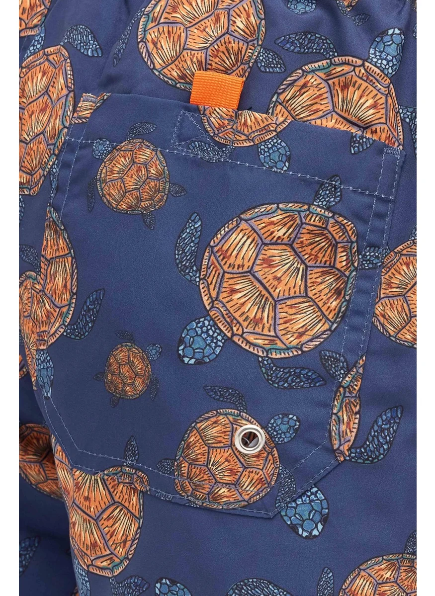 تودورس Men's Standard Fit Quick Dry Patterned Navy Blue Swimsuit Swim Shorts