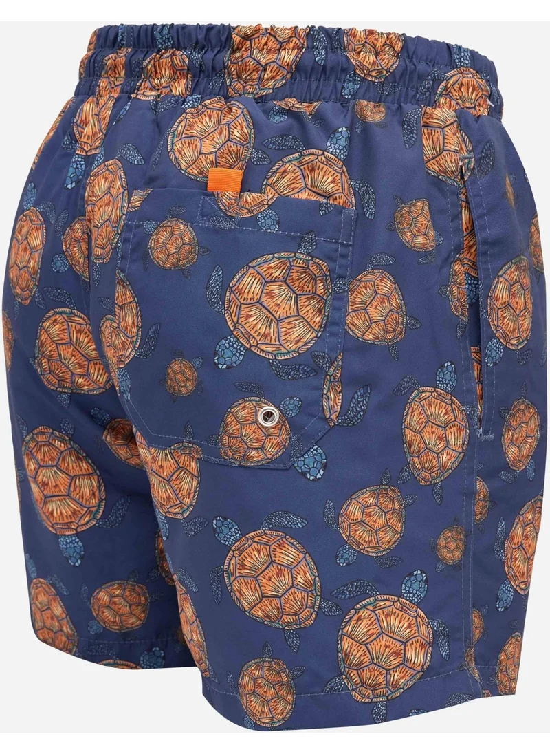 تودورس Men's Standard Fit Quick Dry Patterned Navy Blue Swimsuit Swim Shorts