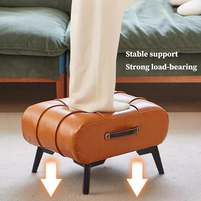 KRLZ KRLZ Footstool Small Footstool Ottoman Leather Footrest Modern Rectangular Stool with Carbon Steel Footrest for Couch Foot Stool for Living Room Bedroom Office - Image 4