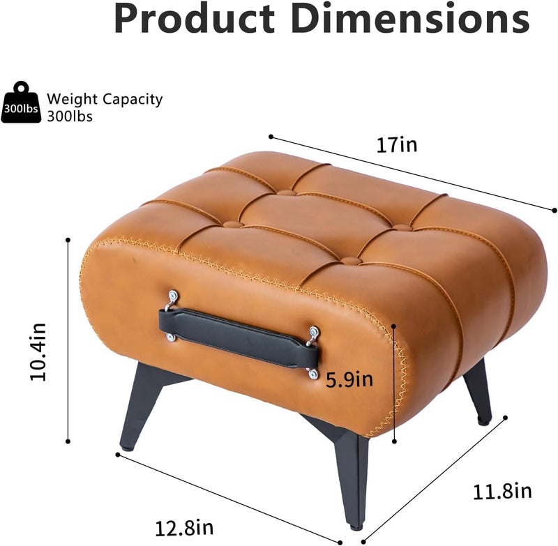 KRLZ KRLZ Footstool Small Footstool Ottoman Leather Footrest Modern Rectangular Stool with Carbon Steel Footrest for Couch Foot Stool for Living Room Bedroom Office - Image 2