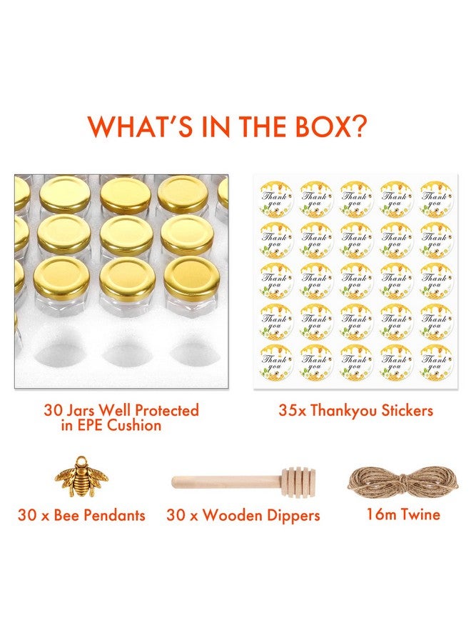 AuroTrends 3oz Mini Honey Jars with Dipper 30Pack, Empty Glass Jars for Baby Shower Favors/Wedding Favors for Guests Bulk-Mini Jars with Wooden Dippers (3oz-30Pack) - Image 4