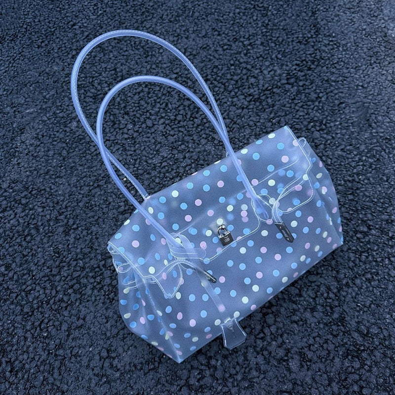 Women's TPU Jelly Polka Dot Tote Bag, Large Capacity Summer Shoulder Bag - Image 3