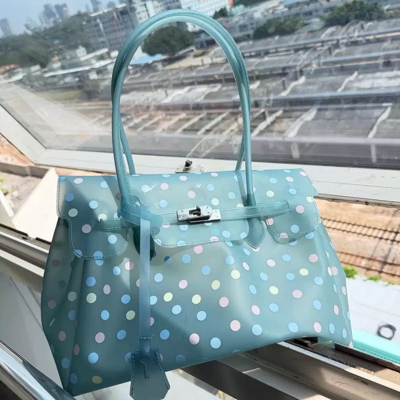 Women's TPU Jelly Polka Dot Tote Bag, Large Capacity Summer Shoulder Bag - Image 4