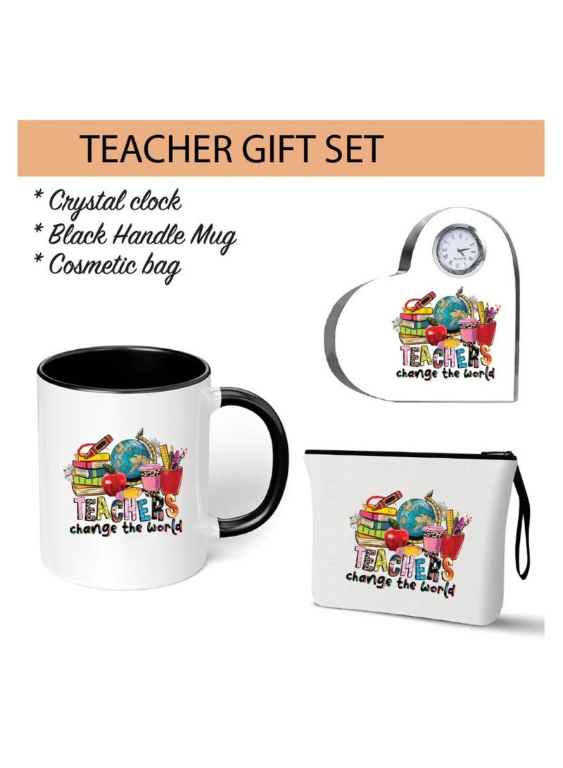 PRINTSHOP4ME Teacher's Day Pack of 3 Combo Pack - Heart Shape Crystal Clock, Black Ceramic Coffee Mug and Cosmetic Bag - Teacher's Day Gift Set - Gift for World Teachers Day - Image 2