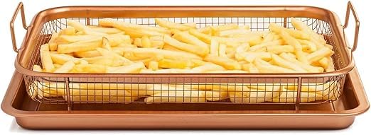 HOMETIC HOMETIC Copper Crisper Basket Set with Nonstick Coating Mesh Basket for Even Cooking Includes Baking Pan for Easy Cleanup  - Image 3