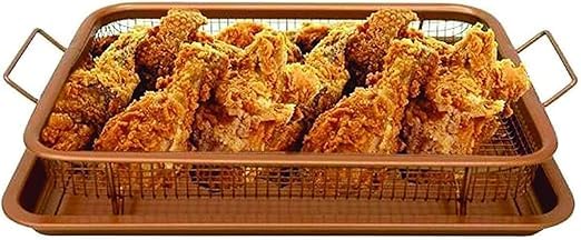 HOMETIC HOMETIC Copper Crisper Basket Set with Nonstick Coating Mesh Basket for Even Cooking Includes Baking Pan for Easy Cleanup  - Image 4