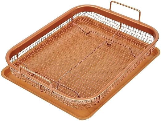 HOMETIC HOMETIC Copper Crisper Basket Set with Nonstick Coating Mesh Basket for Even Cooking Includes Baking Pan for Easy Cleanup  - Image 2