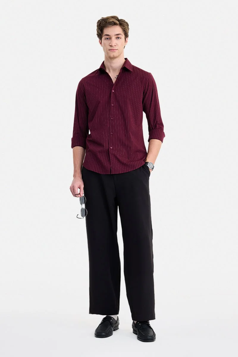 SNITCH Maroon Striped Long Sleeve Slim Fit Formal Luxe Shirt