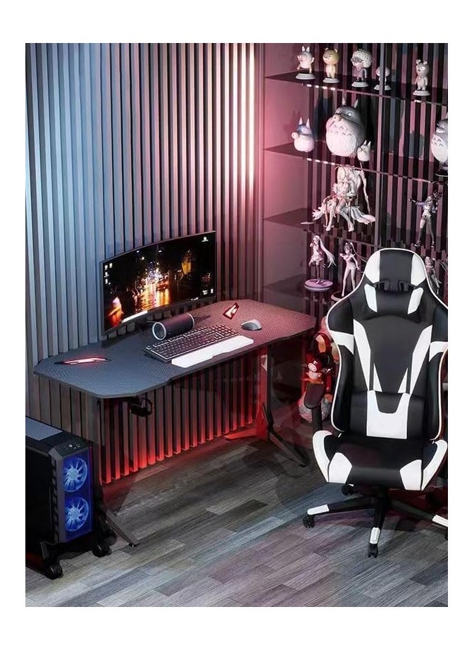NOAEOU 140 x 60 x 75 CM Gaming Desk, Computer Desk, Home Office Computer Desk with LED RGB Lights, Y Shaped Gaming Table with Cup Holder and Headphone Hook  - Image 5