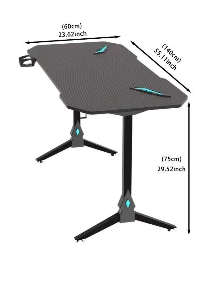 NOAEOU - 140 x 60 x 75 CM Gaming Desk, Computer Desk, Home Office Computer Desk with LED RGB Lights, Y Shaped Gaming Table with Cup Holder and Headphone Hook - Image 1