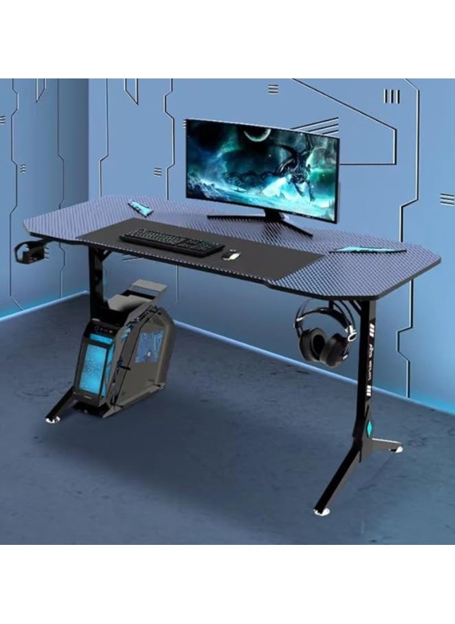NOAEOU 140 x 60 x 75 CM Gaming Desk, Computer Desk, Home Office Computer Desk with LED RGB Lights, Y Shaped Gaming Table with Cup Holder and Headphone Hook  - Image 2