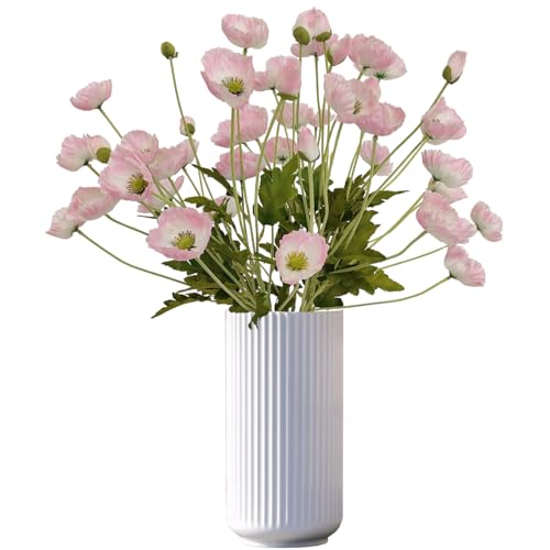 ATFL Pink Poppy Flowers Artificial for Wedding Decorations12 Pcs Fake Faux Silk Poppies Bulk for Home Decor Table Centerpieces Floral Arrangement235 Pink - Image 3
