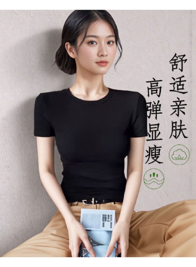 Your Sun Women'S Regular-Fit T-Shirt Short Sleeve Slimming Concealing Belly Solid Color Versatile Round Neck Tee Casual Comfortable Top - Image 1